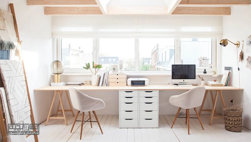 طراحی میز کار دیواری چوبی و عریض