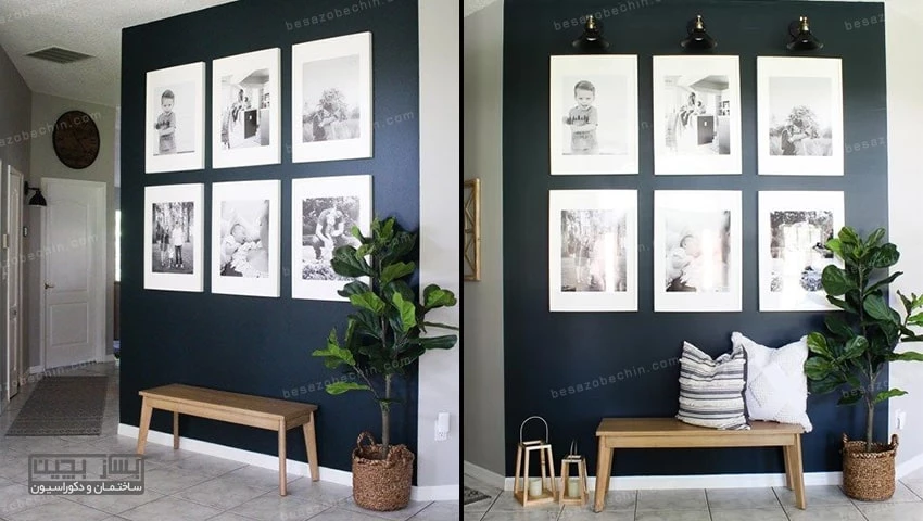 استفاده از تابلوهای متنوع برای دیوار ورودی منزل