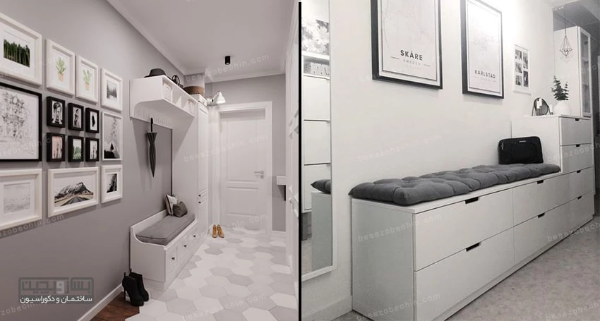 استفاده از تابلوهای متنوع برای دیوار ورودی خانه