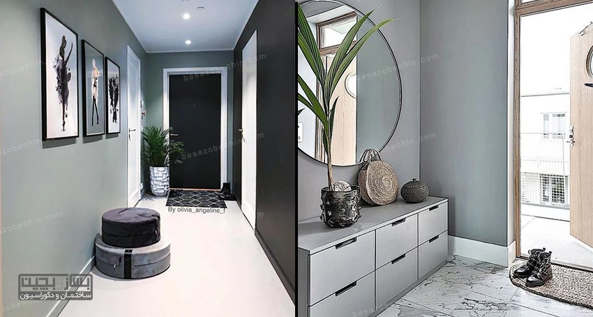 استفاده از آینه و تابلو برای راهروی ورودی خانه