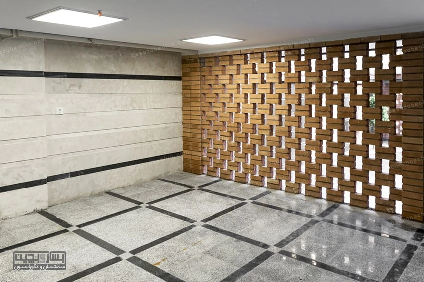 طراحی پارکینگ خانه آپارتمانی با استفاده از نمای آجری