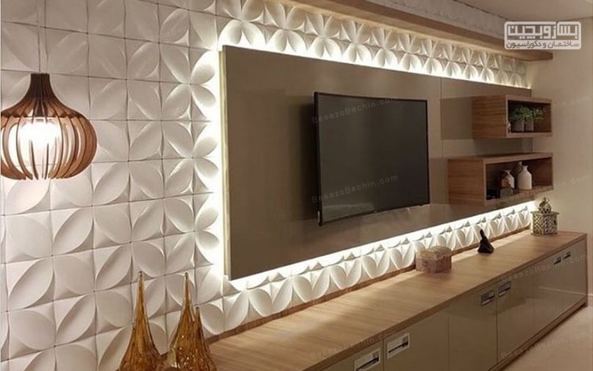 طراحی دیوار پشت تلویزیون با طرح سه بعدی