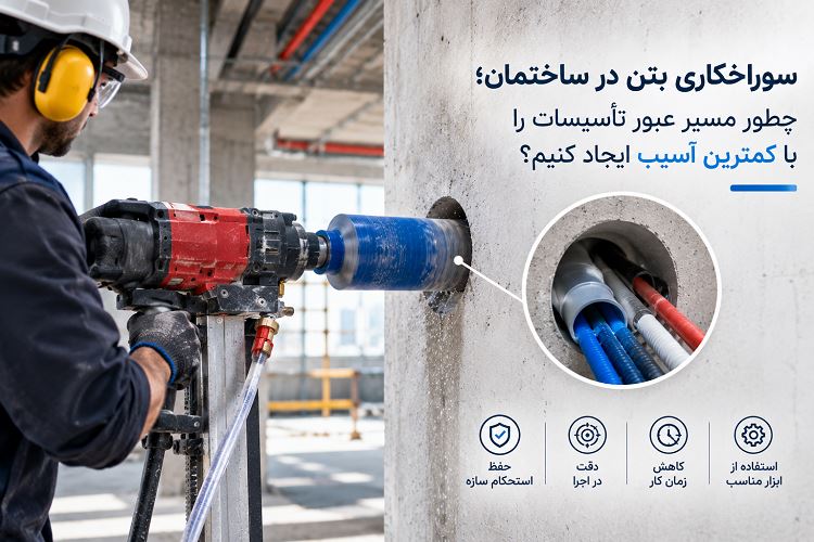 سوراخکاری بتن در ساختمان؛ چطور مسیر عبور تأسیسات را با کمترین آسیب ایجاد کنیم؟